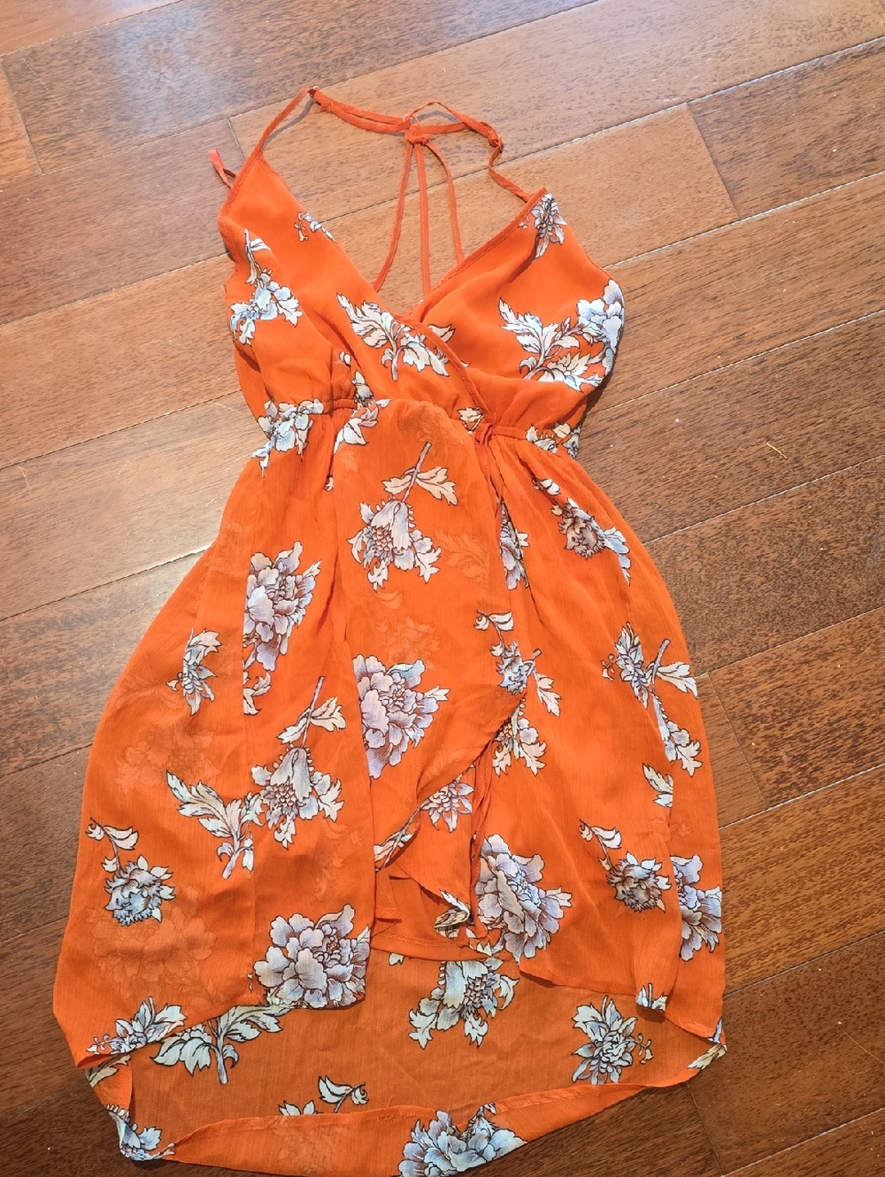 Orange Floral High-Low Dress - Women's Strappy Sundress